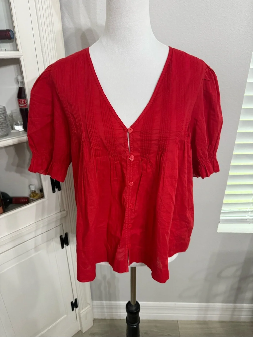 Abercrombie & Fitch Red V-Neck Button Front Blouse